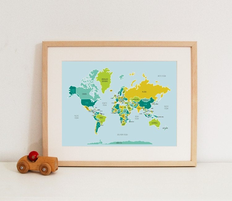 World Map (blues and greens)