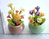Miniatue Polymer Clay Flowers in ceramic pot, set of 2 pieces