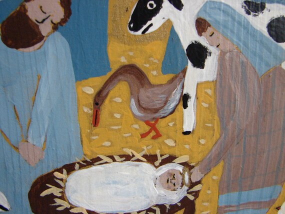 Original Folk Art Painting Nativity Scene by MonniebeanFolkart