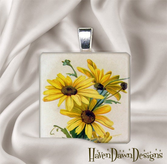 Black Eyed Susan Glass Tile Pendant