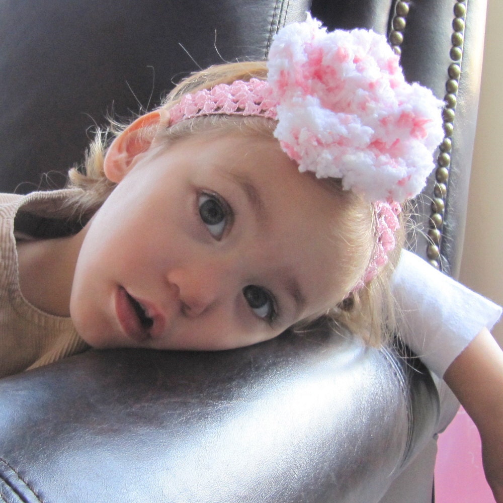 Pink Flower Hair Clip , Pink Headband ,  Pink  and White Detachable  Flower Hair Clip , Hair Flower , Crochet Flower , Ready to Ship