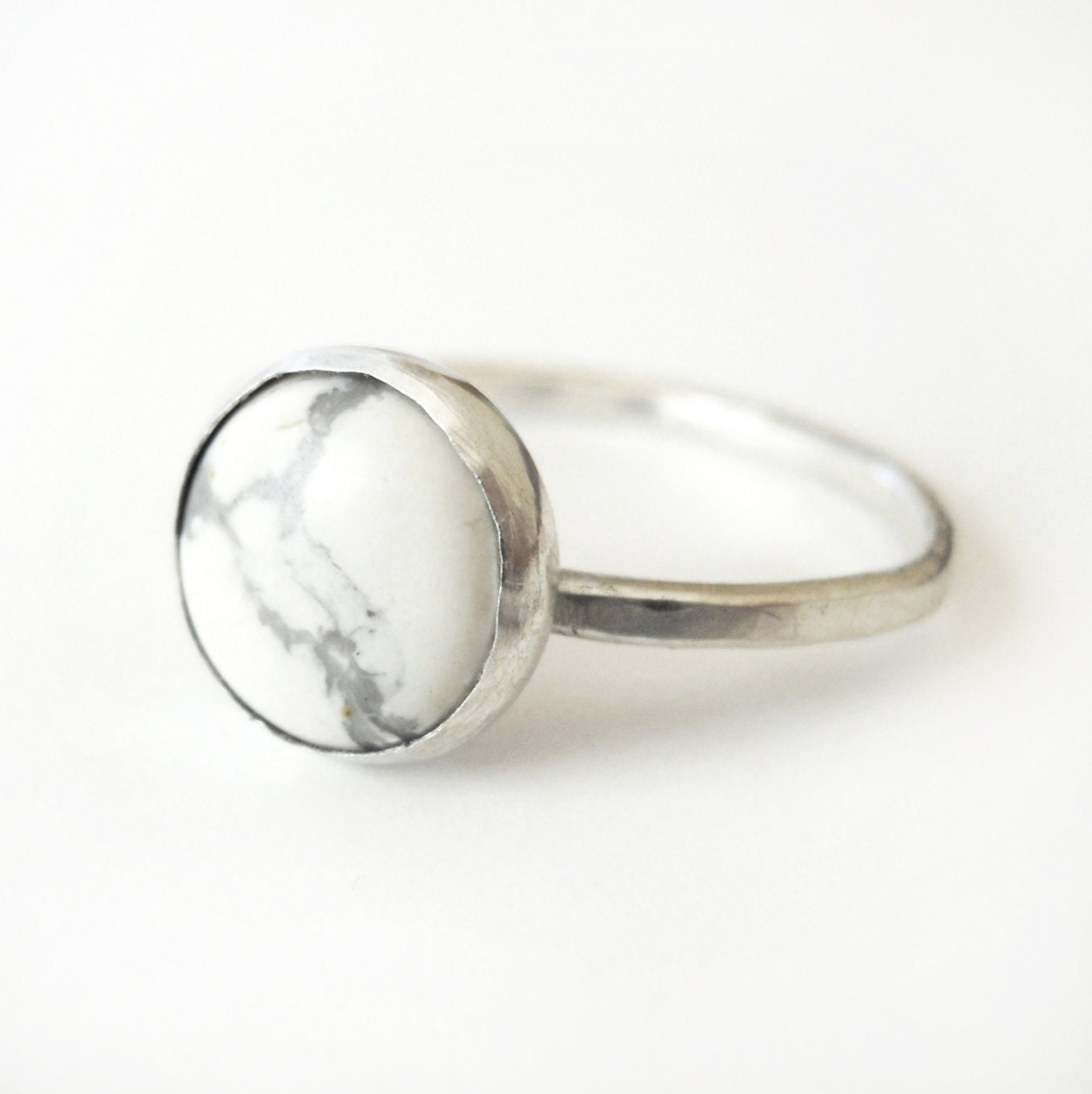 Small White Turquoise Stacker Ring - Sterling Silver