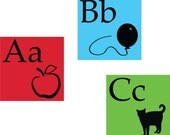 A, B, C set of 3 Vinyl Stretched Canvas Nursery Childrens Art 10" x 10"