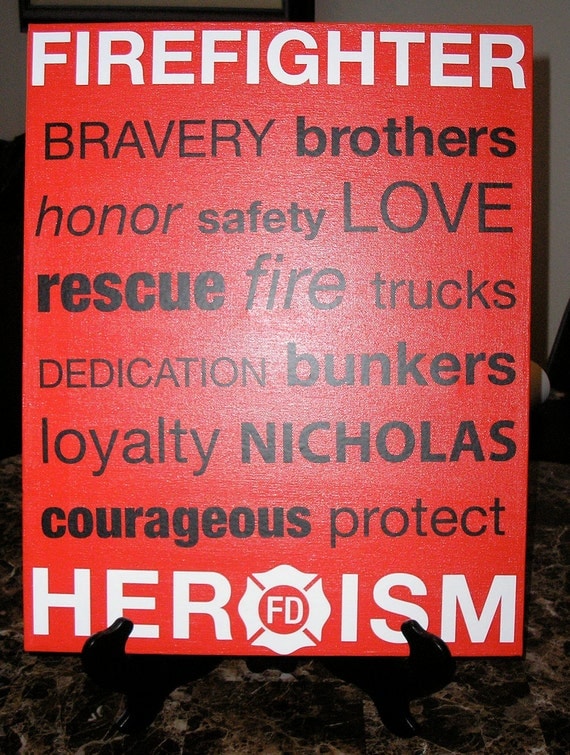 Custom Personalized Firefighter Name or Station Firefighter Vinyl Stretched Canvas Subway Art 16" x 20"