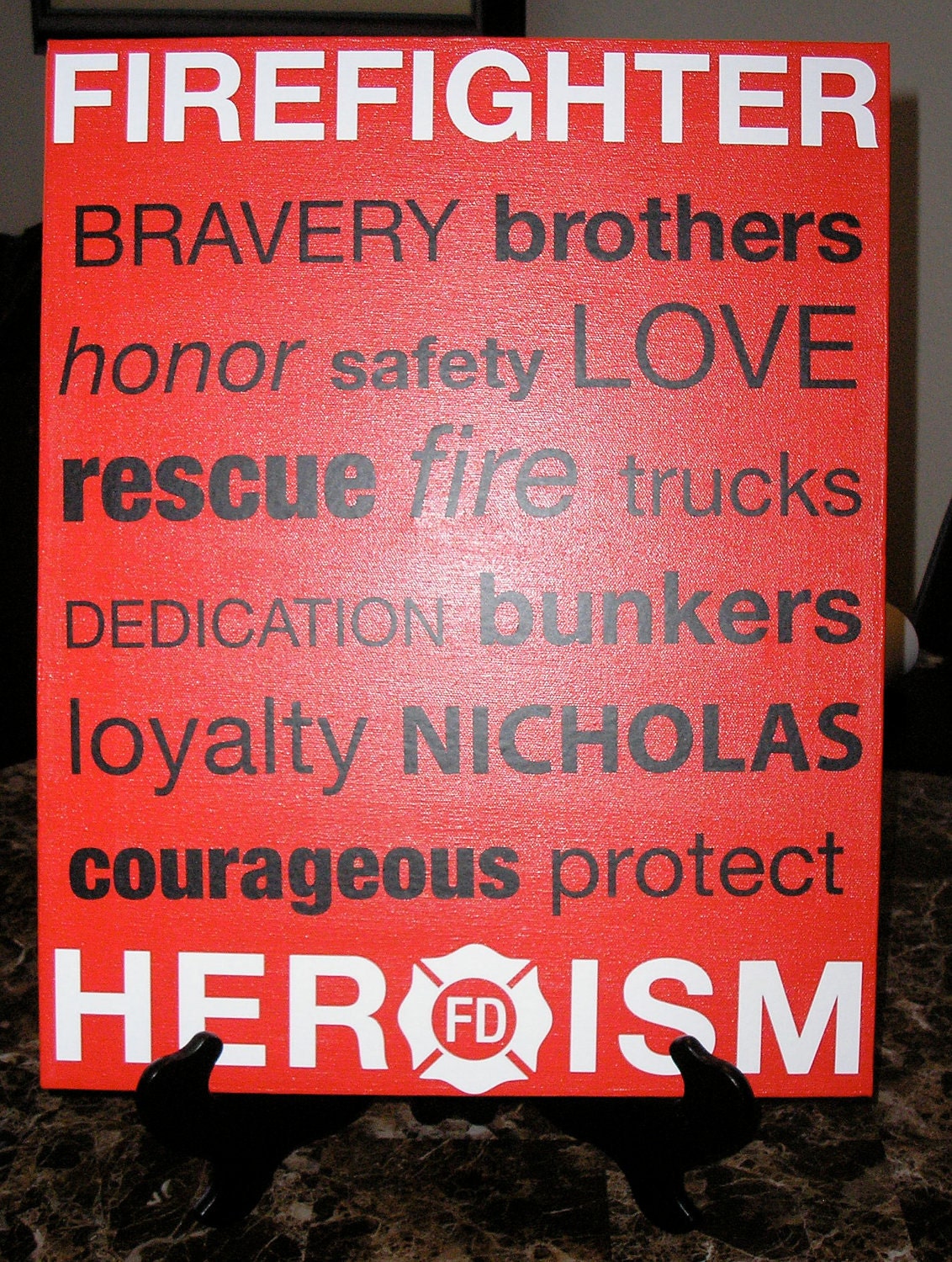 Custom Personalized Firefighter Name or Station Firefighter Vinyl Stretched Canvas Subway Art 16" x 20"