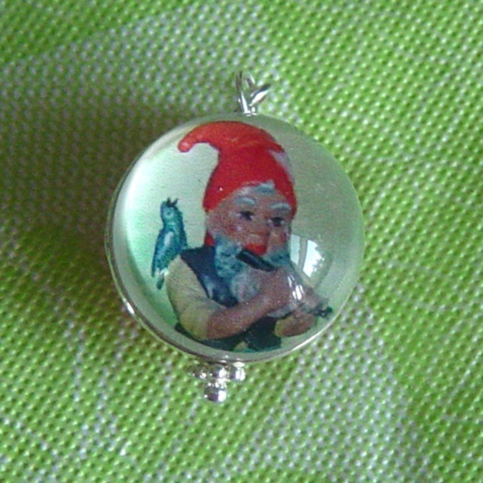 Lucky Garden Gnome Dome Silver Bubble Charm