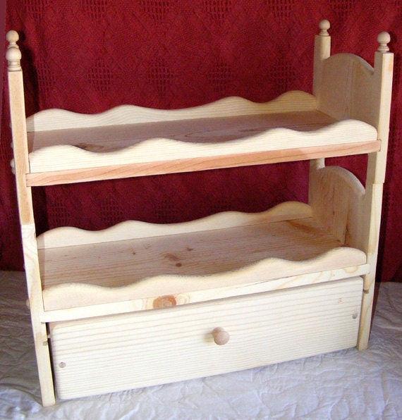 Stackable Doll Bunk Bed with Trundle and Scalloped Sides American Girl Style