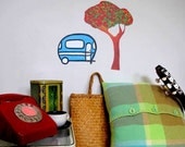 StickyTiny -Retro Caravan and Pohutukawa - Wall stickers fabric reusable decals -