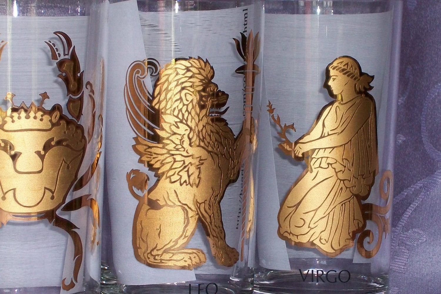 Mad Men Astrology 1960's Gold Barware Glasses Set of 12 Holiday Glassware