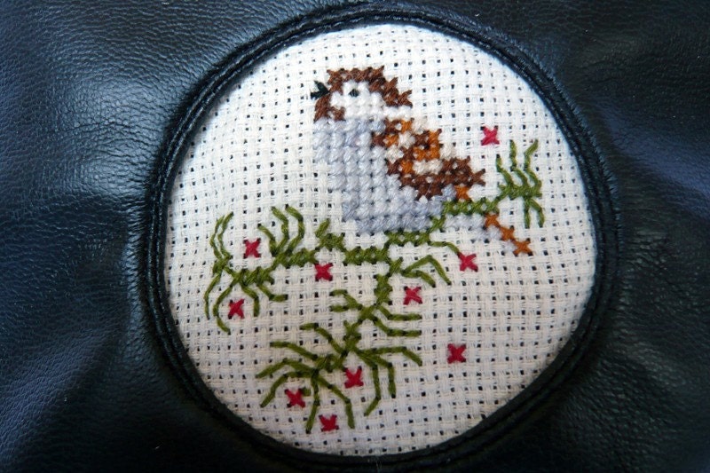 SALE bird cross stitch bag