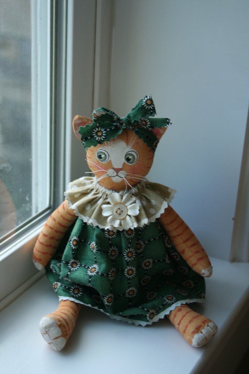 Made to Order within 5 days:  Fabric orange tabby cat DOLL hand made OOAK hand painted