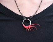 Red 7 Spike Plume Necklace on 18" gunmetal chain