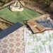 Picnic Set For Four New Leaf Green Blanket Flatware Roll-up Embroidered Mat Vintage Tablecloth OOAK
