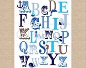 ABC Typography Print Ocean Nautical - 11x14 - Archival Giclee Art Print for Nursery / Child's Room