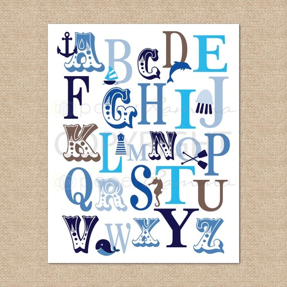ABC Typography Print Ocean Nautical - 8x10 - Archival Giclee Art Print for Nursery / Child's Room