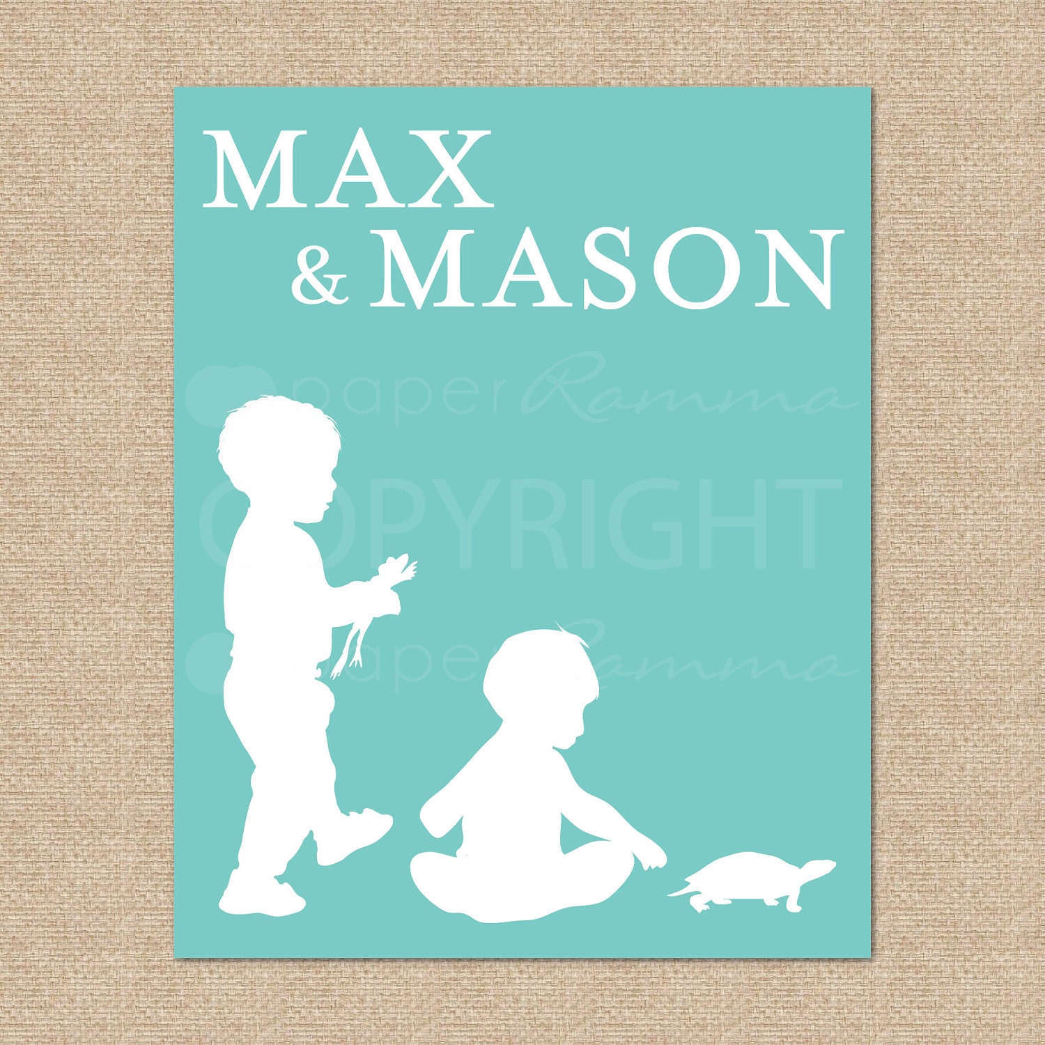 Silhouette Custom Art Print, Choose your own silhouette and color, Style: My Name - 8 x 10
