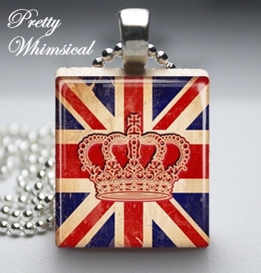 British Crown Union Jack Flag - Scrabble Tile Pendant Jewelry
