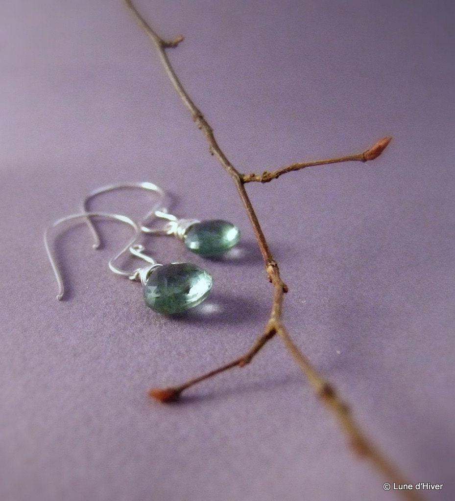 Deep Waters - Sterling silver & moss aquamarine earrings - March birthstone