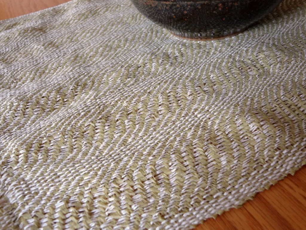 Handwoven Runner Yellow Green Linen Paper and Pine Paper