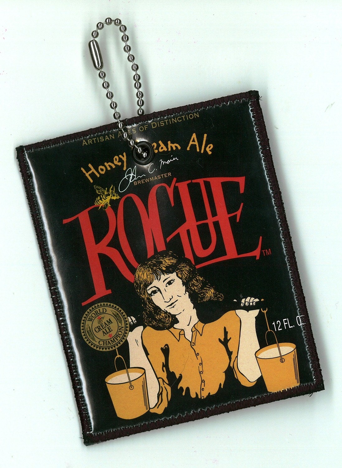 Luggage Tag from Repurposed Rogue Honey Cream Ale Beer Labels