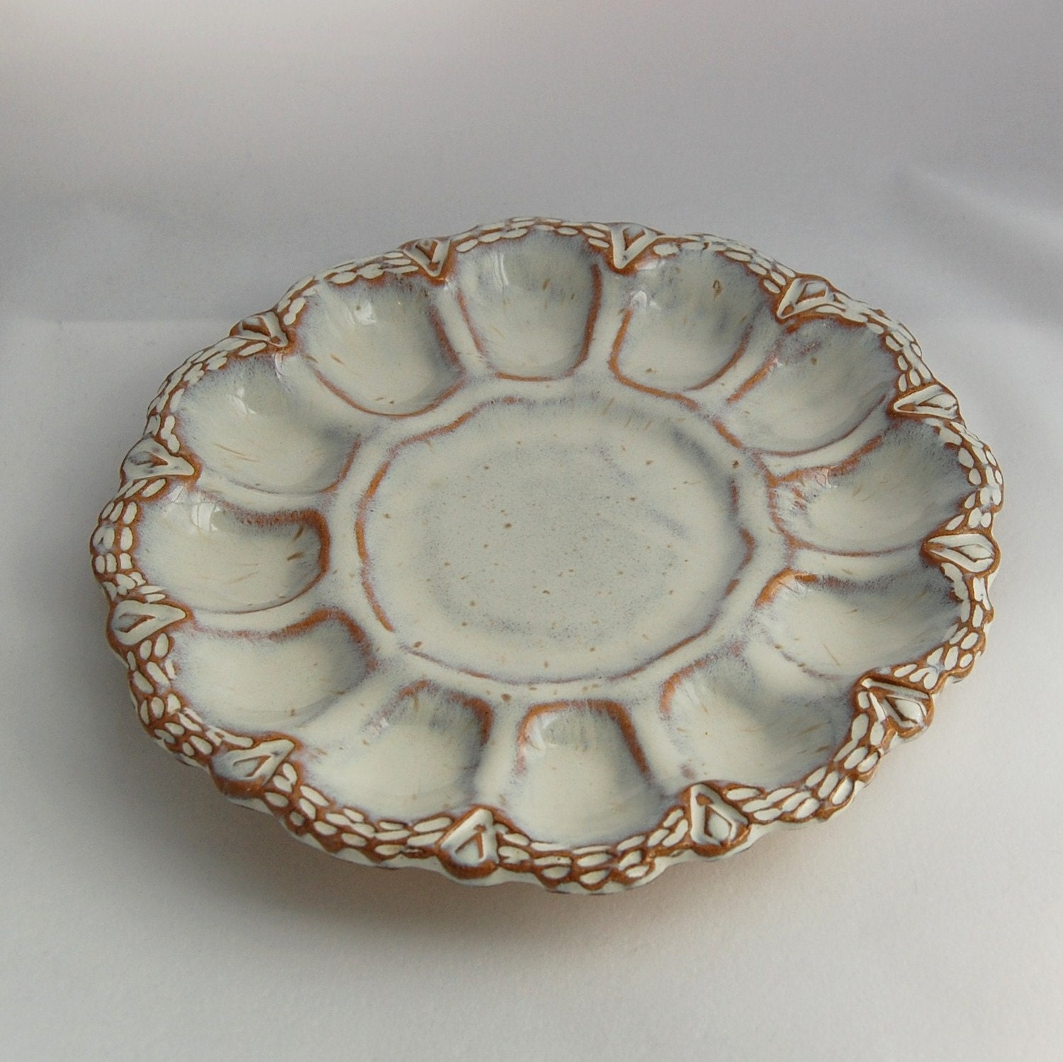Antique White Deviled Egg Plate / Dish by StoneLotusPottery
