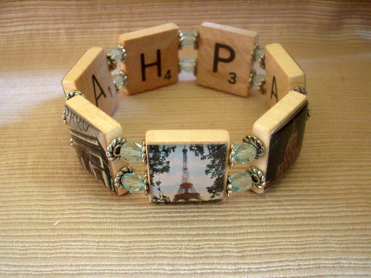 Paris Bracelet / France / Upcycled / Scrabble Jewelry