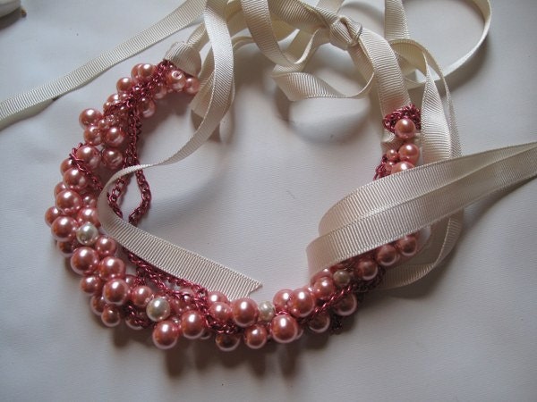 Handmade Beach wedding pink pearl  necklace...Brides,Bridesmaids,