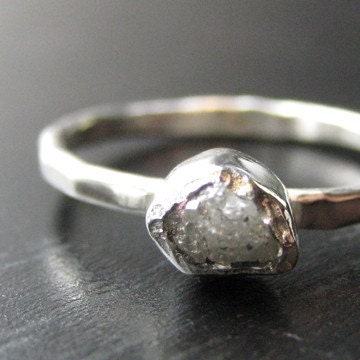 Rough Diamond and Tiny Cut Diamond Ring