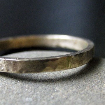 Recycled Hand Forged 14kt Yellow Gold Ring 2mm Band hammered Finish