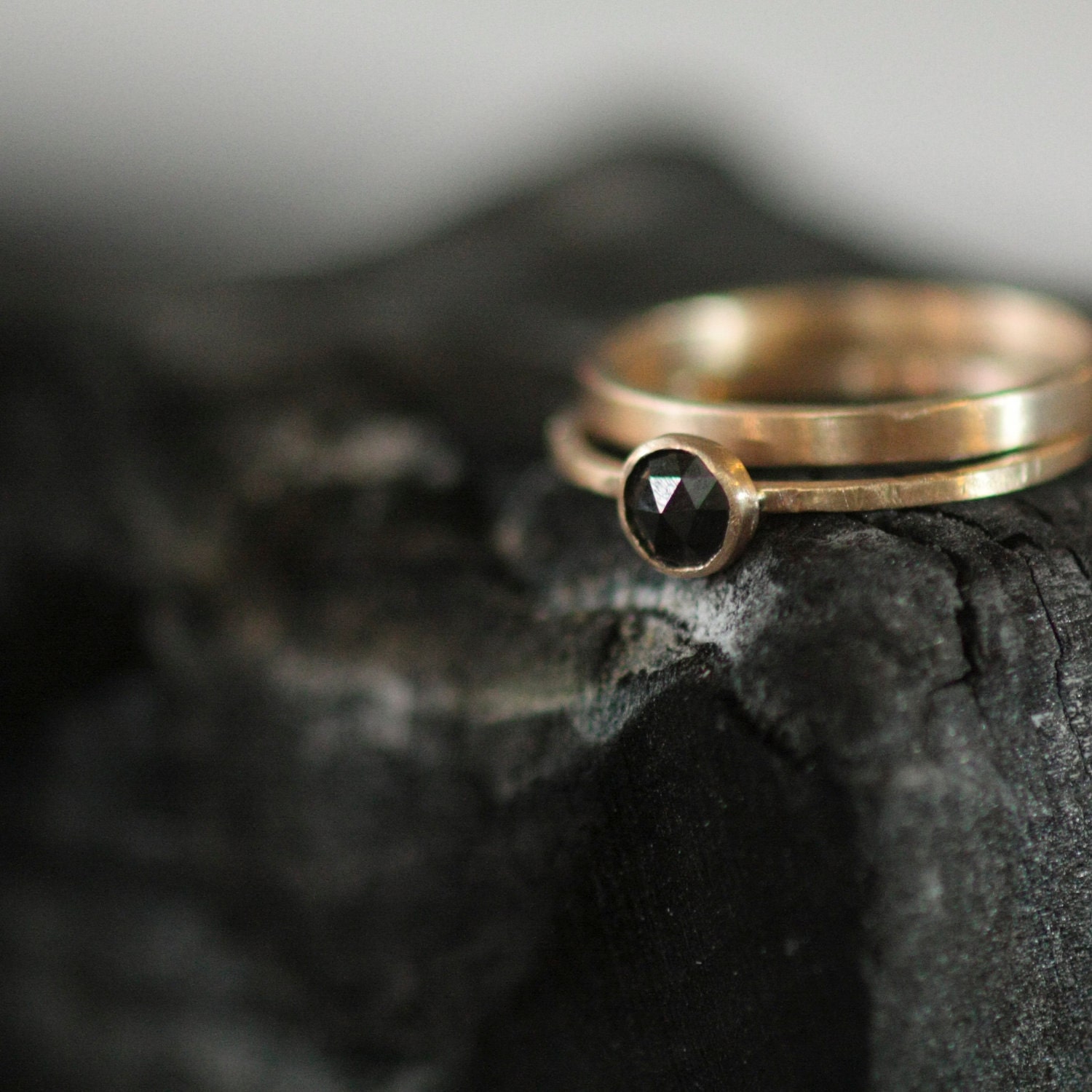 Black Rose Cut Diamond Engagement Ring in Recycled 14k Yellow Gold