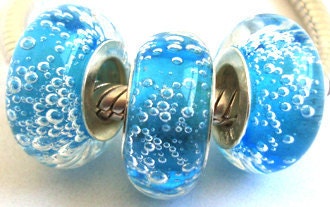 Blue Bubble silver glass bead fits European bracelets earrings necklaces glass silver core large hole lampwork bead charm