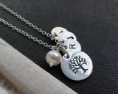 Family Tree Necklace, Sterling silver Mothers necklace, Family tree Necklace, Grandmother Necklace, up to Four children, grandchildren