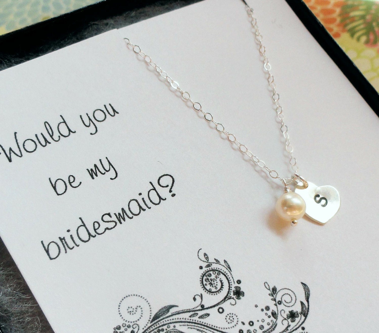 Will you Be My Bridesmaid Card and necklace, bridesmaid invitation, bridesmaid gifts, personalized silver necklace for bridesmaids
