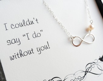 Be my Bridesmaid card and necklace set, bridesmaid gifts, infinity necklace, thank you cards for bridesmaids