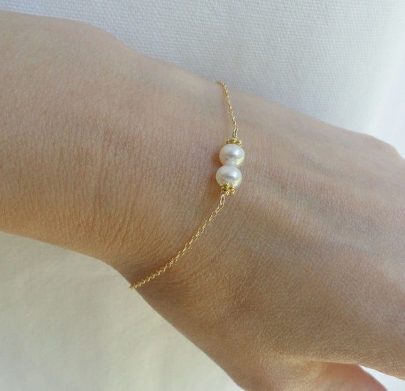 Pearl Bracelet, freshwater pearl bracelet, gold filled, simple bracelet, adjustable, bridesmaid gift, minimal jewelry