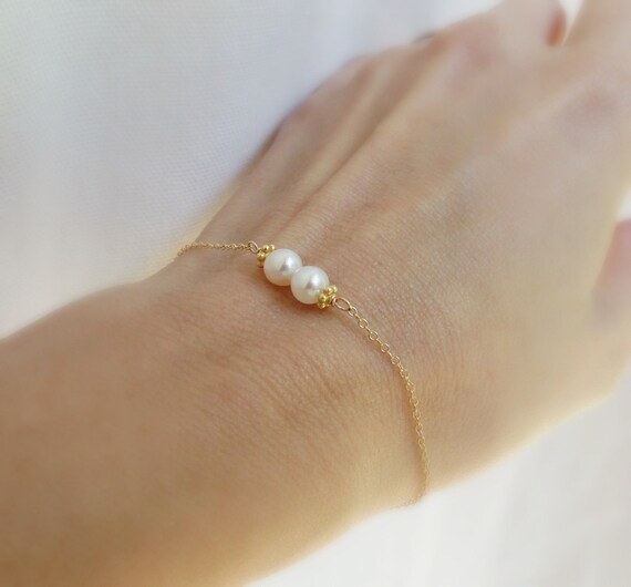 Pearl Bracelet, freshwater pearl bracelet, gold filled, simple bracelet, adjustable, bridesmaid gift, minimal jewelry