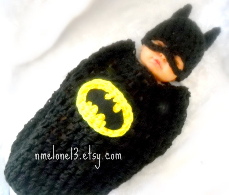 BATMAN Baby handmade crochet Set Hat and cocoon 0 to 12months years old