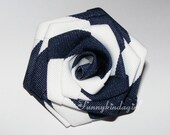 Blue and White Striped Ribbon Rose Hair Clip or Brooch College Team School Spirit