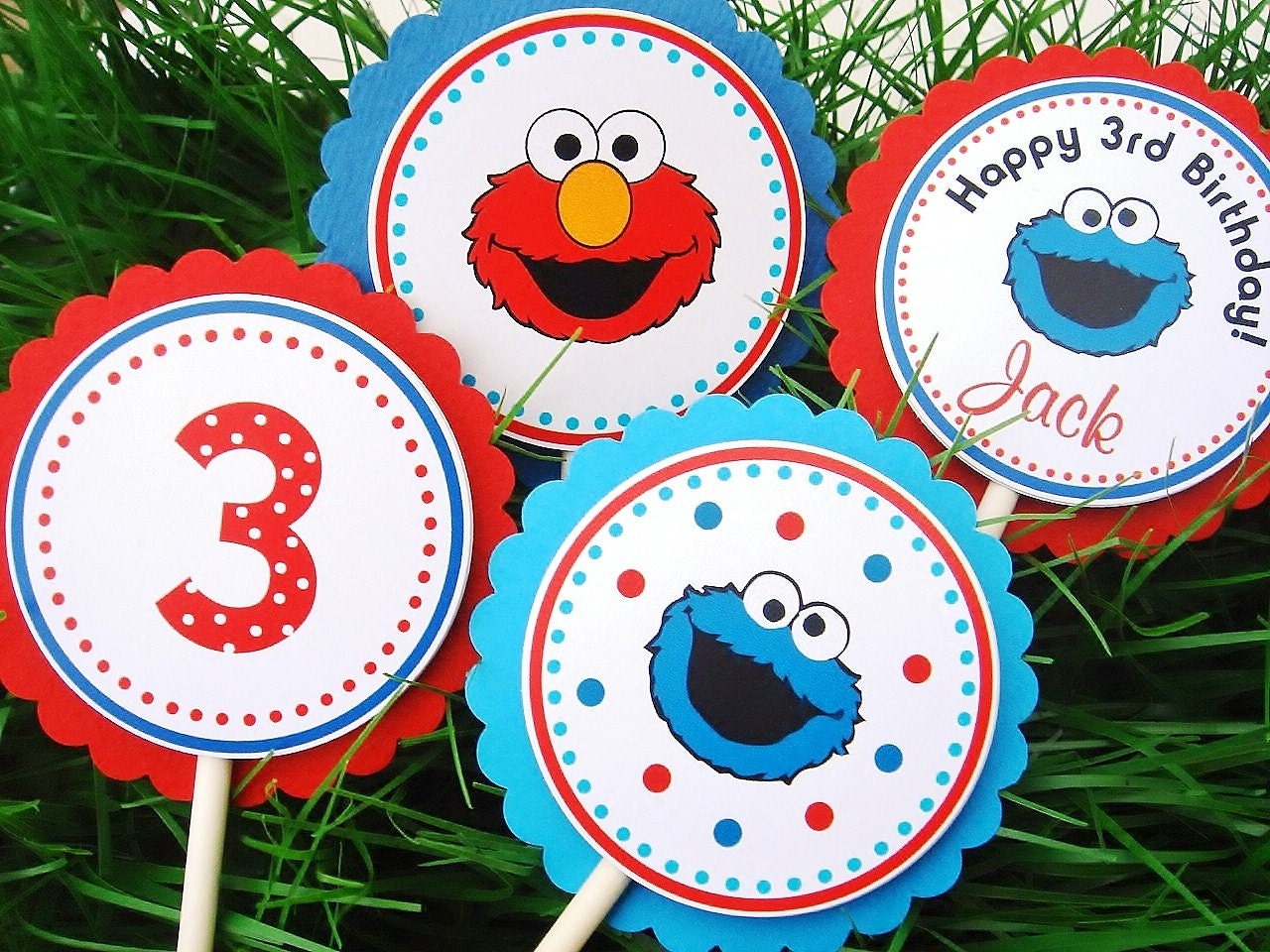 Cupcake Toppers, Sesame Street, Personalized, Birthday Party, Kids Set of 12