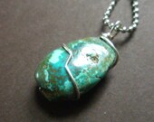 Silver Wire Wrapped Turquoise Pendant Necklace