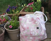 Beach Bag large tote or Diaper bag in pink and green paisley polkadot fabric bridesmaid Mother's Day gift