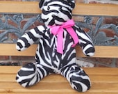 ZEBRA Teddy Bear in plush black and white zebra stripe fabric Valentines Day Gift