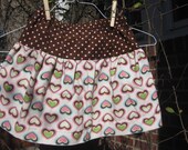 Girls corduroy skirt in polkadots and hearts fabric dusty rose, chocolate brown, pink, green, blue