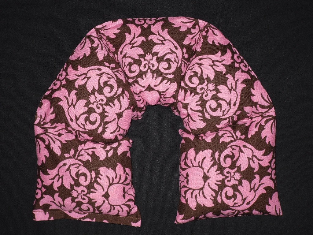 Corn Bag Microwave Heating Pad Neck Warmer for Pain Relief- Brown and Pink Damask