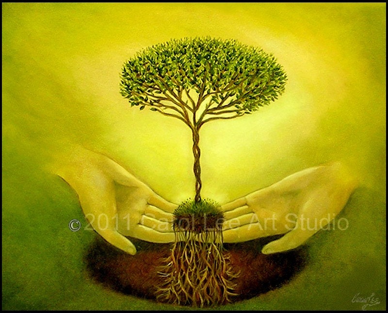 Original fine art large tree print giclee on canvas hand embellished contemporary art painting leearte Carol Lee Art Studio