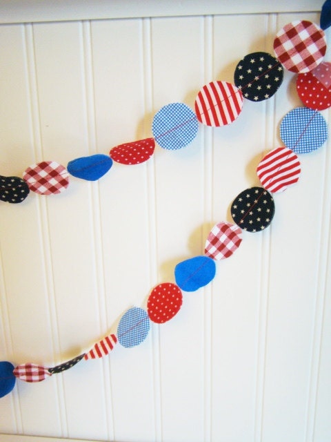 Fabric Garland - Red, White, and Blue patriotic nautical circle garland 6 feet 4th of July, Memorial Day Decoration