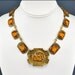 Art Deco Necklace Dragon Amber Glass Hammered Brass Gold Vintage 1920s Jewelry