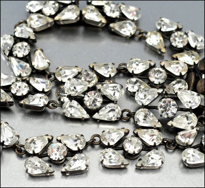 Deco Rhinestone Necklace Geometric Crystal Vintage 1940s Costume Bridal Wedding Jewelry