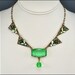 Art Deco Necklace Emerald Green Glass Enamel Gold Rhinestone Vintage 1920s Jewelry