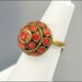 Vintage Ring Ethnic Coral Glass Gold Brass Domed Tribal Jewelry Costume